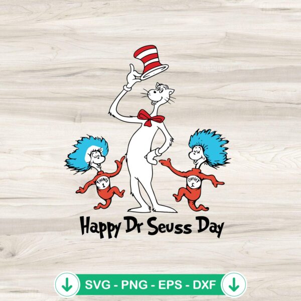 Happy Dr Seuss Day SVG file for Cricut with Thing 1 and Thing 2