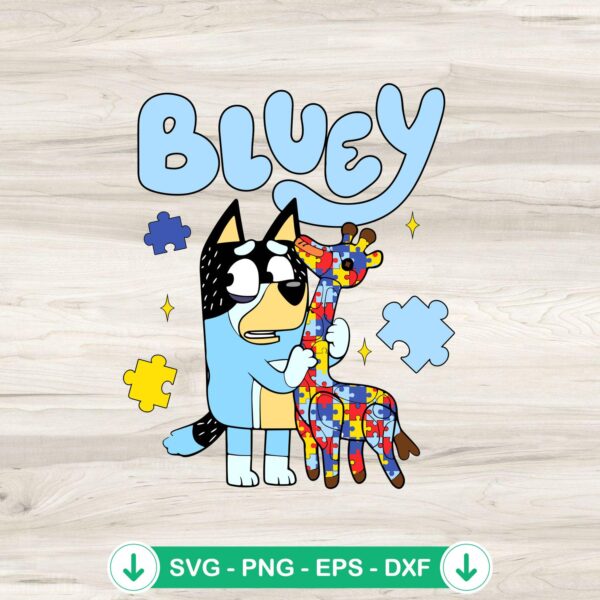 Bluey Holding Autism Giraffe SVG file for DIY projects