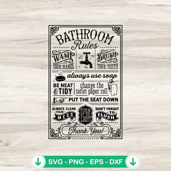 Funny Bathroom Rules SVG file for cricut cutting machine