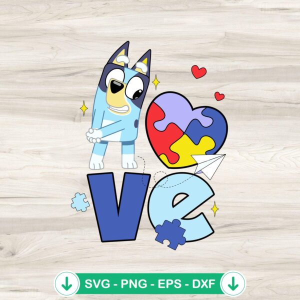 Bluey Love Heart Autism svg file for crafting and DIY