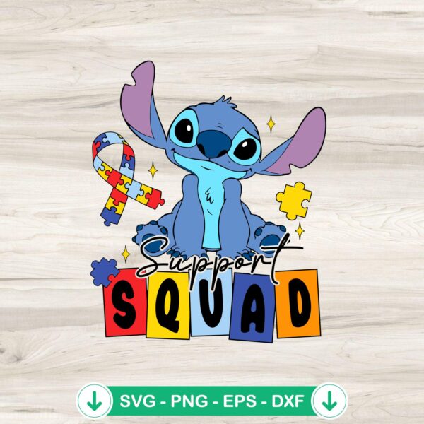Stitch Support Squad autism awareness svg file for cricut