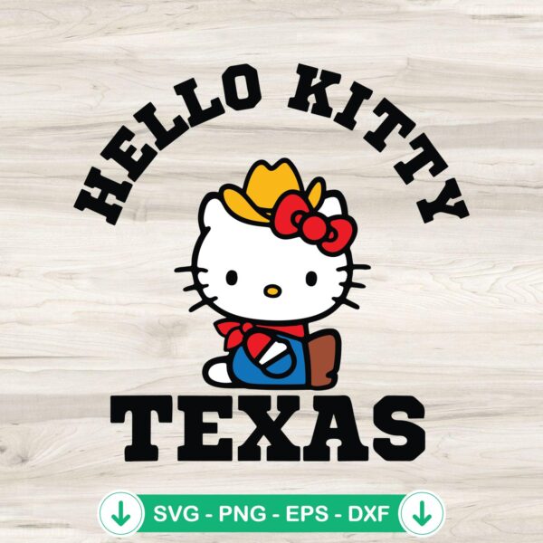 Hello Kitty Texas SVG file, cute kitty cowboy cutting file