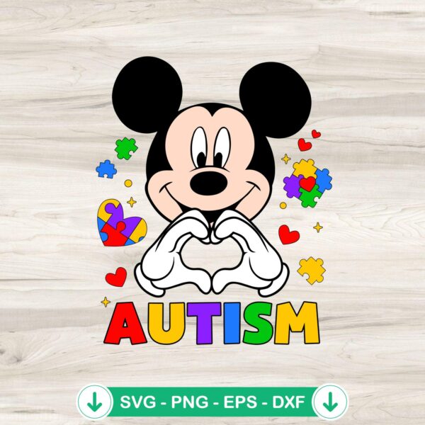 Mickey Heart Hand Autism Awareness SVG file for cutting machines