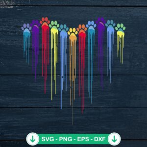 Dripping Dog Paw Print Heart SVG file for Cricut cut files