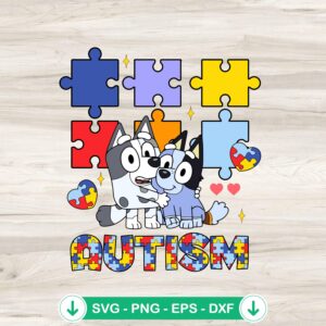 Bluey Hug Her Dog Autism Awareness svg file for cricut crafting
