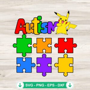 Pikachu Autism Awareness svg file with puzzle pieces cutting file