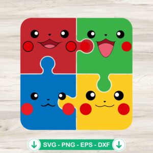 Pikachu Face Autism Puzzle Piece SVG file for cricut