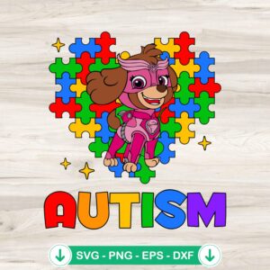Paw Patrol Skye Autism Heart SVG file, cutting file