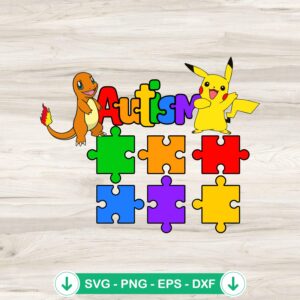 Pikachu And Charmander Autism Day SVG file for Cricut