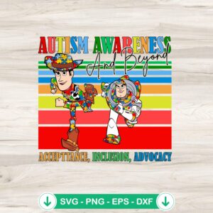 Toy Story Autism Awareness SVG file with Woody and Buzz Lightyear cricut svg cutting file