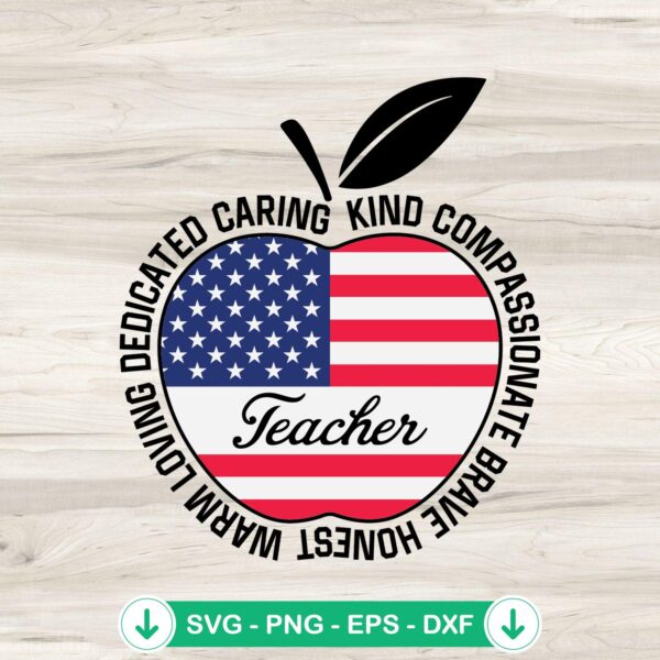 Teacher American Flag Apple SVG file for cricut cutting