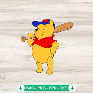 Winnie The Pooh playing baseball SVG file for Cricut