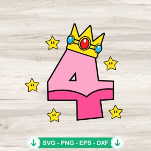 Princess Peach 4th Birthday SVG cutting file for Cricut