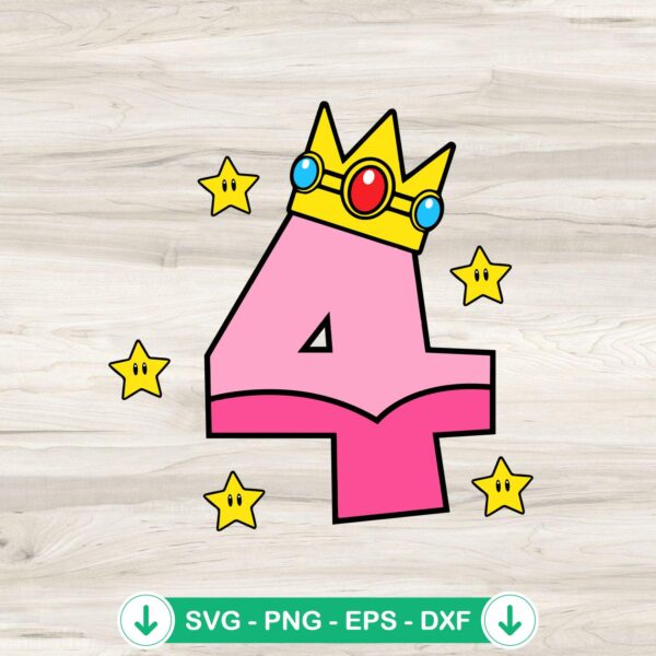 Princess Peach 4th Birthday SVG cutting file for Cricut