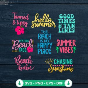 Hello Summer bundle SVG cut file for Cricut beach vibes