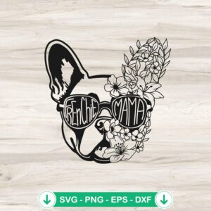 Frenchie Mama Half Face flower SVG file, cricut svg cut file