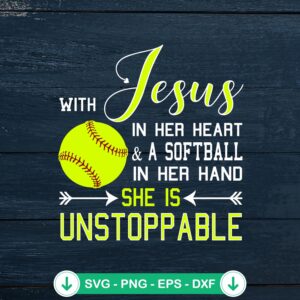 With Jesus In Her Heart softball SVG file, cricut cut file