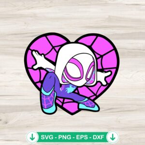 Spider Gwen SVG file featuring Gwen Stacy in heart spider web for cutting machine