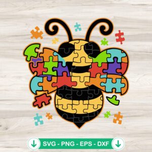 Bee Autism Puzzle Piece SVG file for Cricut cutting machine