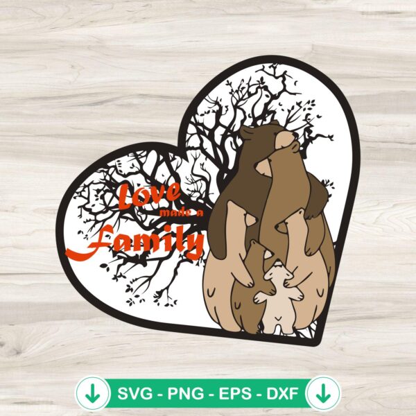 Family Bear Members In Heart Tree svg file, cricut svg cut file