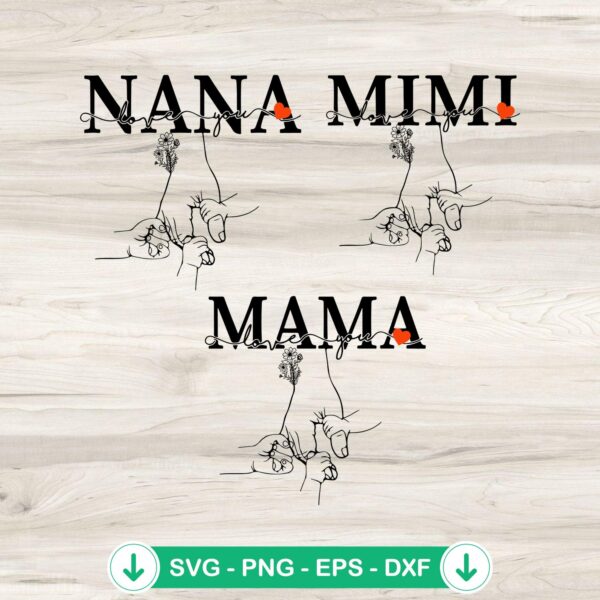Mama Nana Mimi Hand And Child SVG file for cricut cutting machine