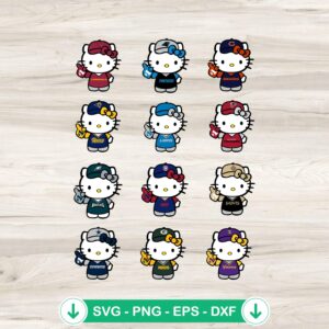 Hello Kitty Football NFL SVG file for 12 teams, Cricut cut file