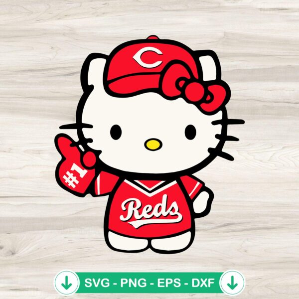 Hello Kitty Cincinnati Reds Baseball SVG file for cricut