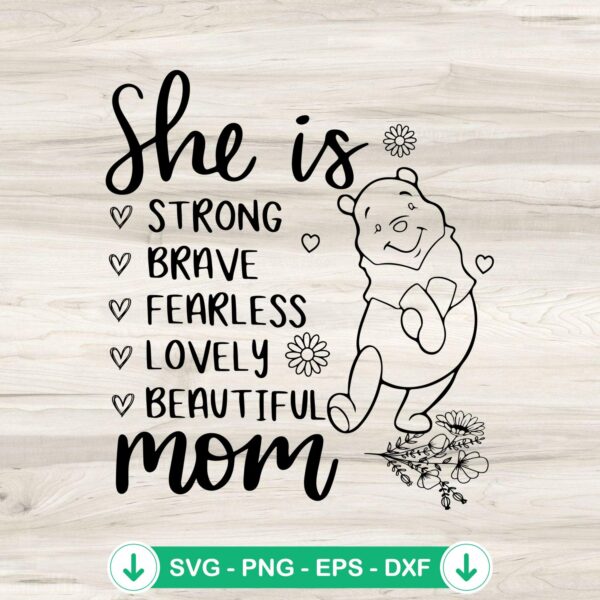 She Is Mom Winnie The Pooh SVG file for Cricut cutting machine