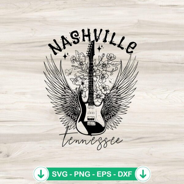 Nashville Tennessee Guitar Angel Wings SVG file for Cricut
