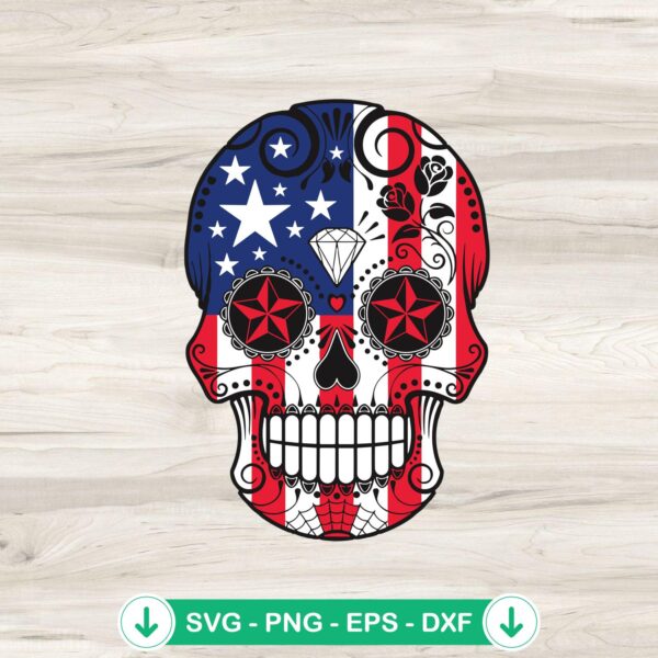 American Flag Mexican Skull SVG cut file for Cricut