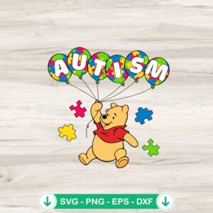 Winnie The Pooh Autism Balloon SVG file for Cricut