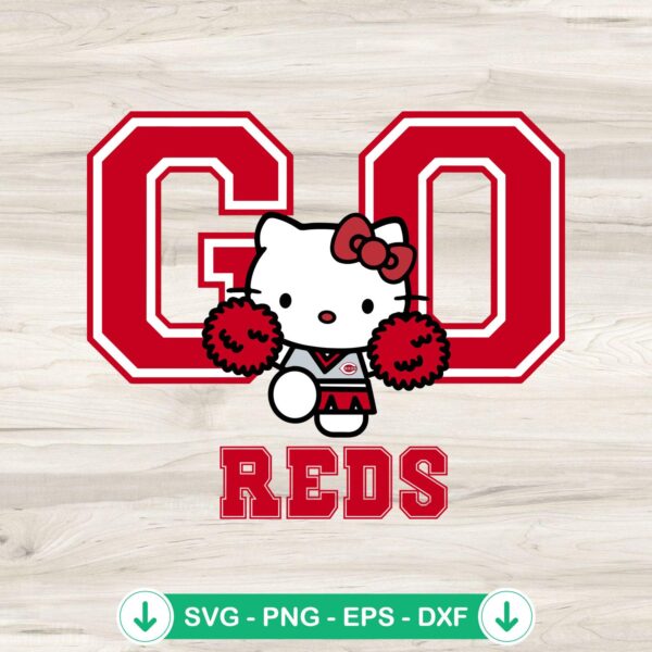 Hello Kitty Go Reds svg file for Cincinnati Reds cheerleader design