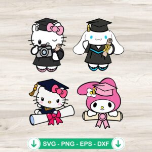 Hello Kitty Graduation SVG file, cute characters cutting file