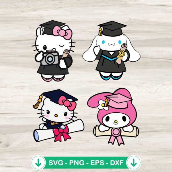 Hello Kitty Graduation SVG file, cute characters cutting file