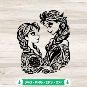 Elsa and Anna Mandal Princess SVG file for cricut cutting
