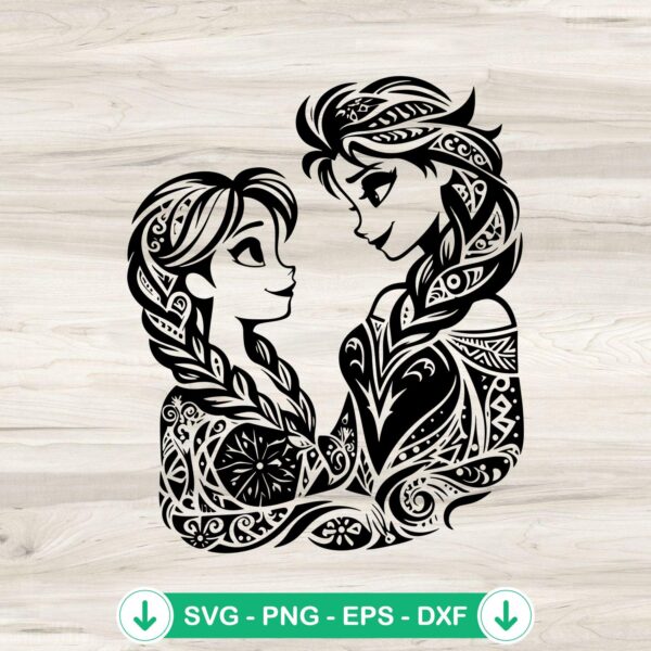 Elsa and Anna Mandal Princess SVG file for cricut cutting