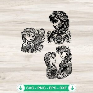 Elsa Anna Frozen Mandal SVG Bundle - cricut svg cut file