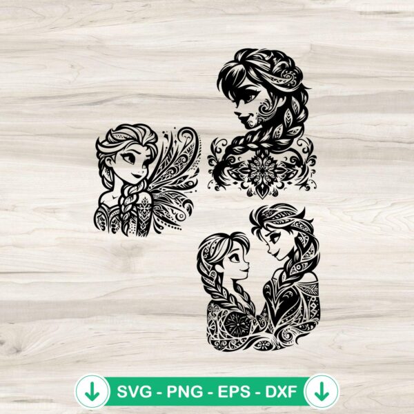 Elsa Anna Frozen Mandal SVG Bundle - cricut svg cut file