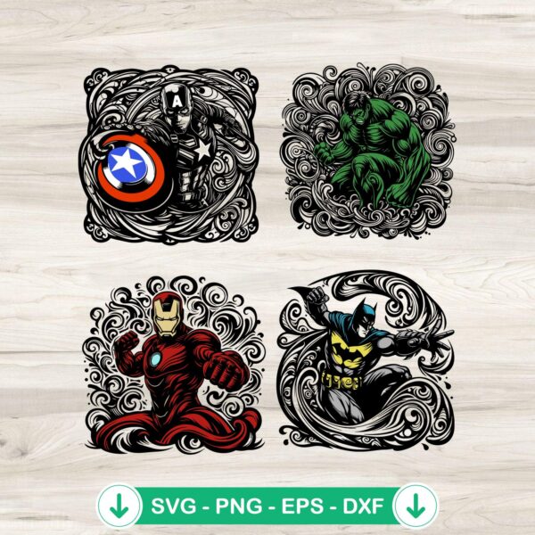 Mandala Superheroes SVG Bundle for Cricut, cutting file