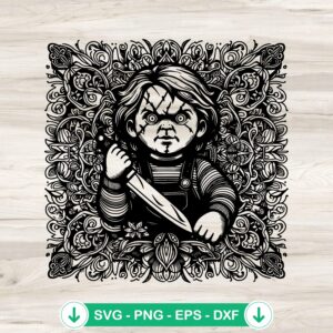 Mandala Chucky Horror Characters SVG file for Cricut cutting machine