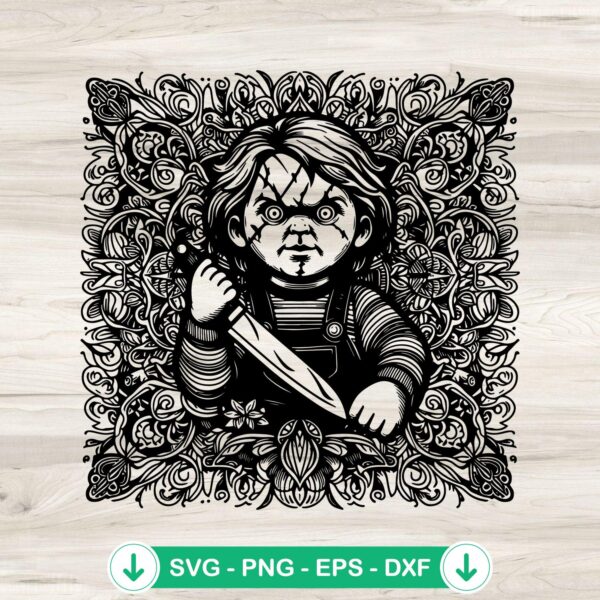 Mandala Chucky Horror Characters SVG file for Cricut cutting machine