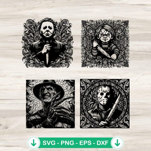 Mandala Horror Characters SVG file for Halloween killers
