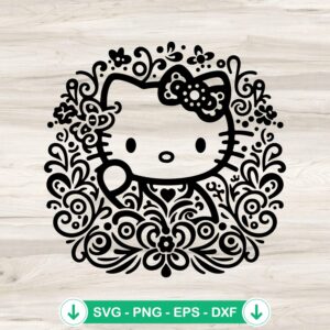 Mandala Zentage Kitty svg file for cricut cutting machine