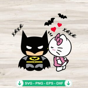 Hello Kitty Kissing Batman couple SVG file for cricut