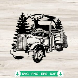 Semi Trucker Forest Moon with Deer SVG file for cricut