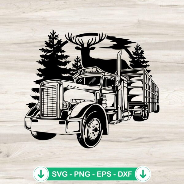 Semi Trucker Forest Moon with Deer SVG file for cricut