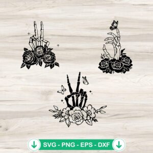 Skeleton Peace Hand Sign Floral SVG file for cutting machine