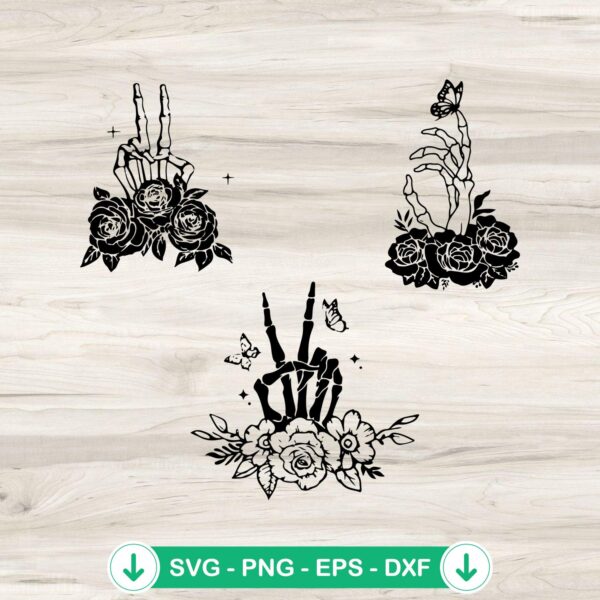 Skeleton Peace Hand Sign Floral SVG file for cutting machine