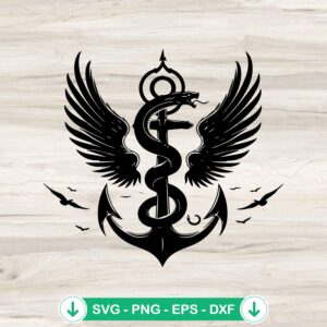 Snake Rope Anchor SVG file with Angel Wings cut file