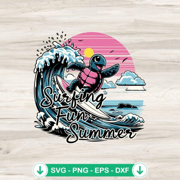 Turtle Surfing Fun Summer SVG file for cutting machines